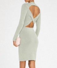 Alice + Olivia Classics Sage Green Open Back Knit Dress XS NWT $465 Casual Party