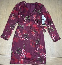 Guess Women’s LS Camilla Dress, Plumeria Floral Garnet Wine Size 0 MSRP $108 NWT