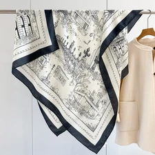70% Cashmere 30% Silk Paris Street Print Shawl 135X135cm Scarf Wrap Double Face