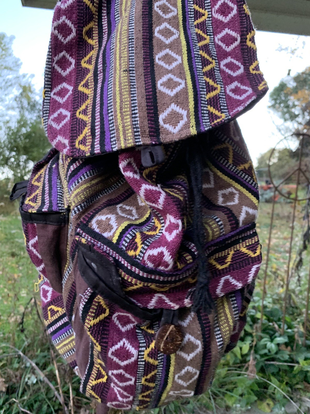Woven Backpack Multicolor Aztec Pockets Nepal Mad… - image 3