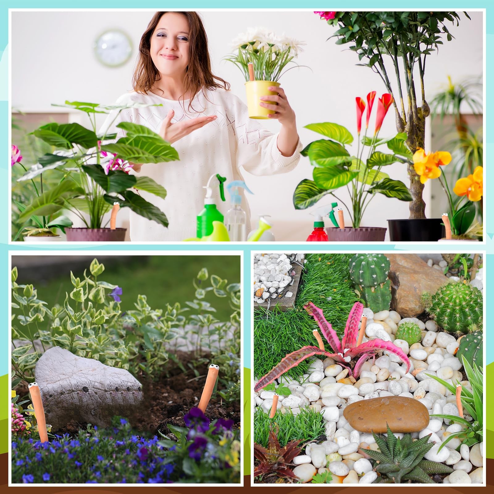 6 Pcs Water Sensor Ceramic Worm The Potting Shed Worm Water Sensor Plant Deco...