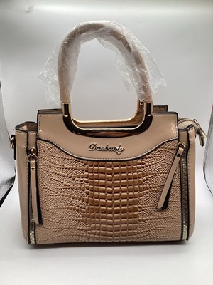 Danbaoly Beige Faux Croc Patent Leather 2-Way Structured Satchel Crossbody 