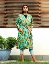 Indian Handmade Women Print Cotton Night Wear Kimino Frida Kahlo Bathrobe Beach
