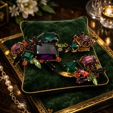 Alice Caviness Multicolor Rhinestone Brooch and Earrings Set | Signed Vintage Co