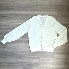 Vintage Button Down Long Sleeve Ivory Cardigan L Made in USA Preppy Grandpa Core