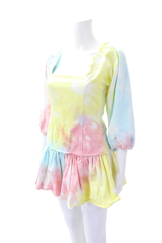 Mini Vestido Love Shack Elegante Para Mujer Algodón Tie-Dye Cintura Caída Multicolor Talla 0 Foto 2 de 4