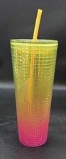 Starbucks Tumbler, Venti 24oz Cold Cup, Pink Yellow Sunset, Lemon W/ Straw 2022