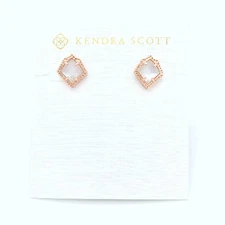 New Kendra Scott Kirstie Rose Gold Stud Earrings In Ivory Pearl