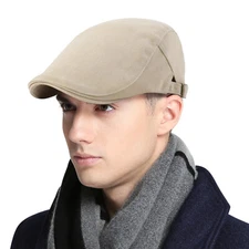 Solid Cotton Gatsby Cap Mens Ivy Hat Golf Driving Sun Flat Cabbie Newsboy Summer