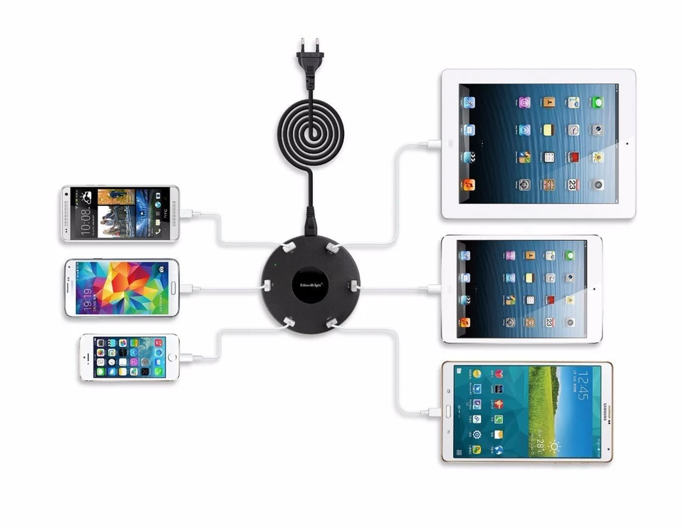 EdisonBright 51 Watts 6 Port USB desktop charger Multi Port f/iphone/ipad/tab - Image 3 of 4