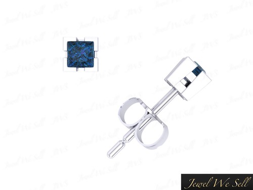 0.20Carat Princess Blue Diamond Stud Earrings 14Karat White Gold V-Prong Set SI2 - Picture 2 of 3