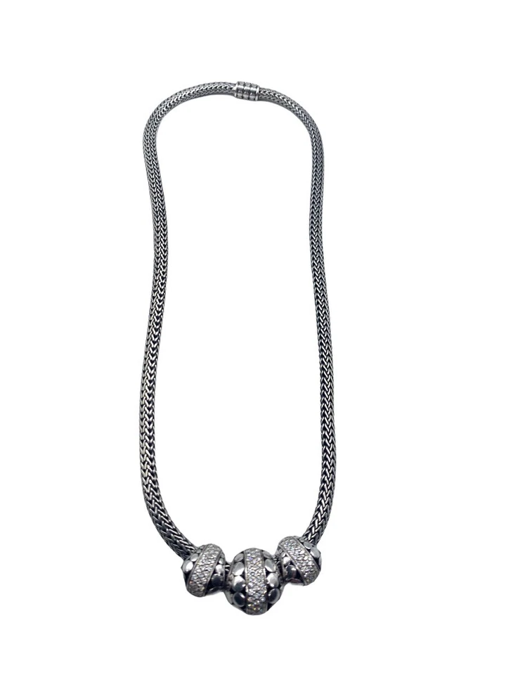 Collar John Hardy 3 Puntos Deslizadores Diamantes Eslabón Bizantino Plata 925 Oro 18k Foto 4 de 4