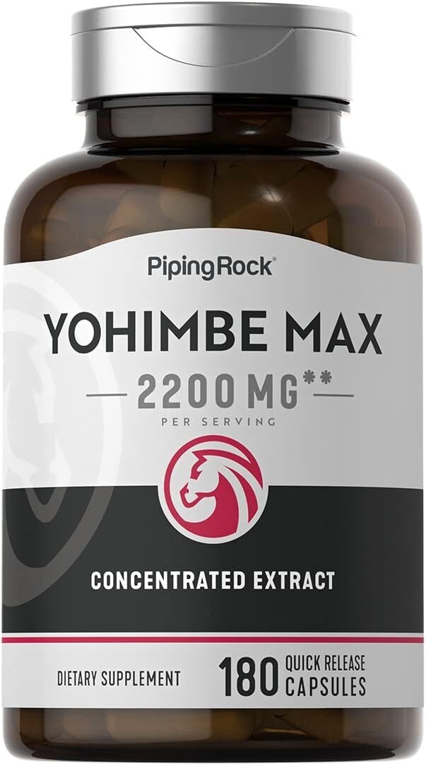 Potent 2200mg Yohimbe Extract for Men - 180 Non-GMO Capsules by Piping Rock