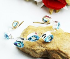 A+++Swiss Blue Topaz Gemstone 925 Sterling Silver Handmade Jewelry Bangle Sz 7-8