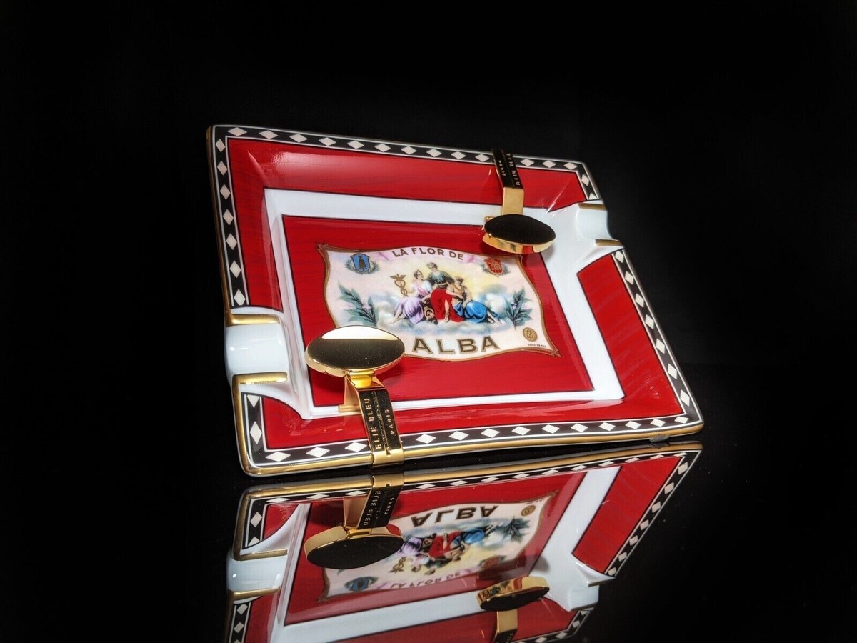 Elie Bleu Red Flor De Alba Limoges Ashtray With 2 Bridges AB12AURX