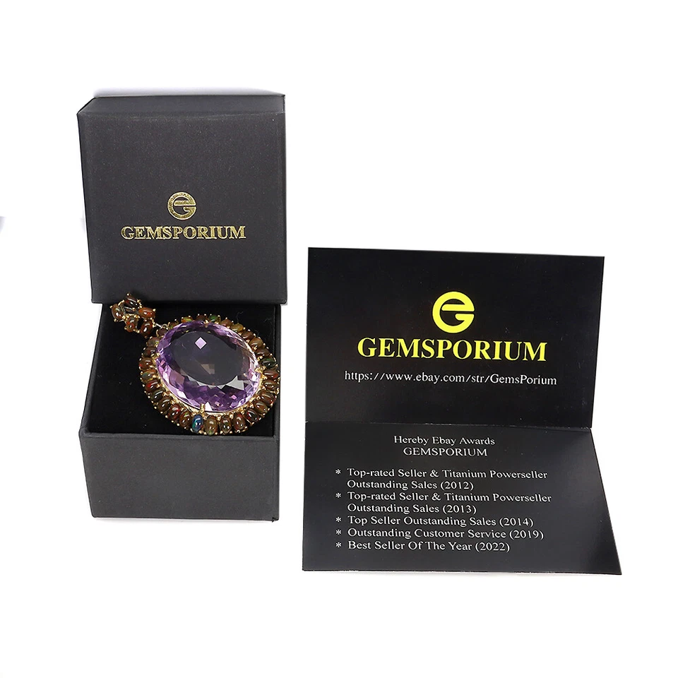 925 Pendente Argento Sterling Ovale Ametrino 60ct Nero Opale Gemma Fatto a Mano - Immagine 2 di 4