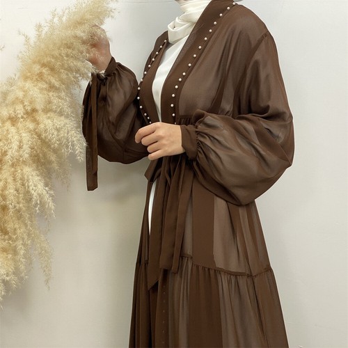 Dubai Abaya Abierto Mujeres Musulmanas Cárdigan Maxi Vestido Cuentas Caftán Vestido Árabe Vestidos - Imagen 57 de 66