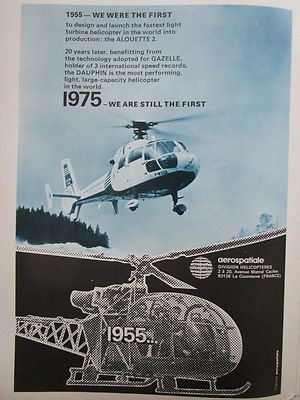 4/1975 PUB AEROSPACE HELICOPTER ALOUETTE 2 DAUPHIN HUBSCHRAUBER ORIGINAL AD