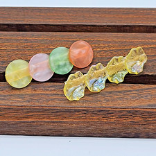 Gold Hair Clip Set in Pastel Yellow, Pink, Green  Orange w Iridescent Shells