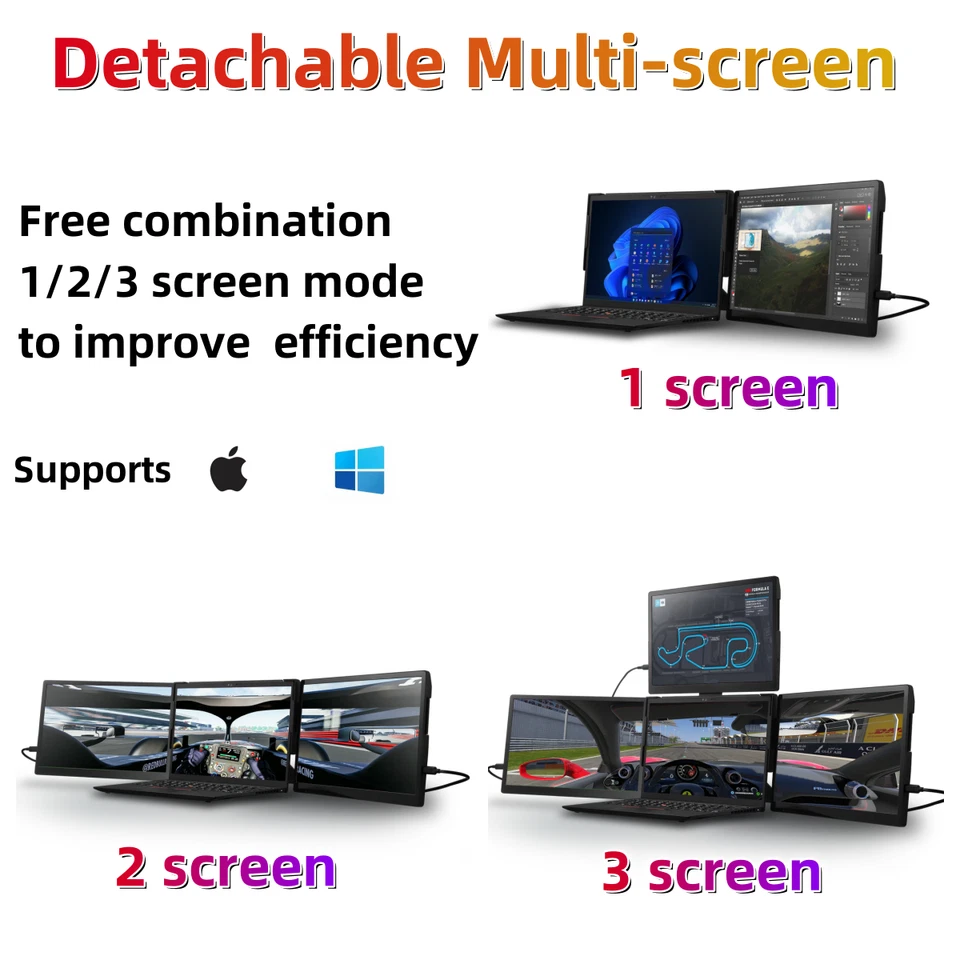 Triple Portable Monitor USB Display Screen Tri-screen IPS 13.3inch Design Office - Image 3 of 4