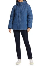 New $695 Rag & Bone Japanese Denim Hooded Puffer Coat in Indigo sz S