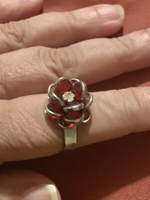 Vintage Red Glass And Crystal Flower Ring   