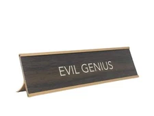 LEMONSODA Novelty Desk Sign (Evil Genius) - Brown/Gold