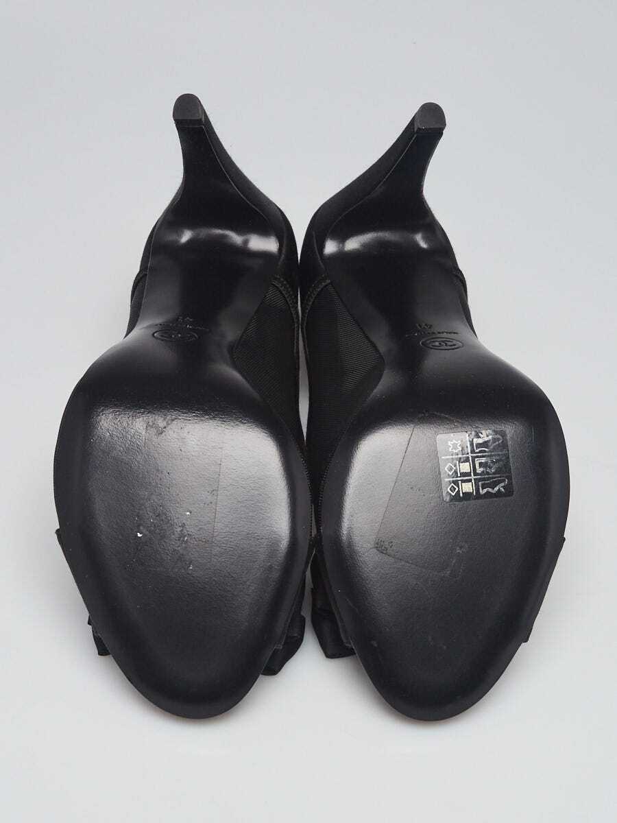 Chanel Black Mesh and Satin Bow Peep Toe Pumps Size 10.5/41