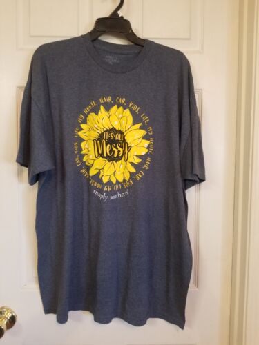 Simply Southern 2XL Tshirt ShSlv Gray Sunflower Its ALL Messy...hair kids EUC