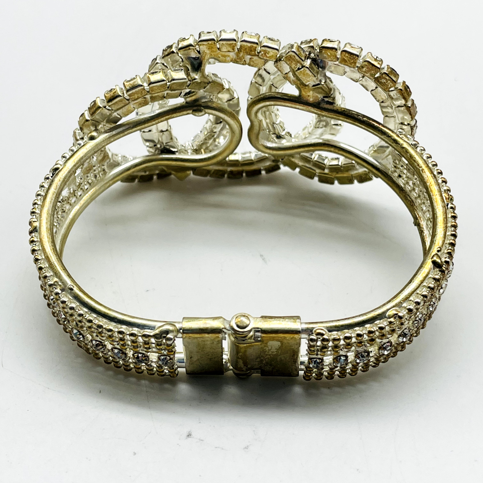 Interlocking Ring Clamper Bracelet Rhinestone Stu… - image 3