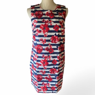 Tabitha Webb Garden Party Floral Striped Preppy Cotton Knee Length Shift Dress 6