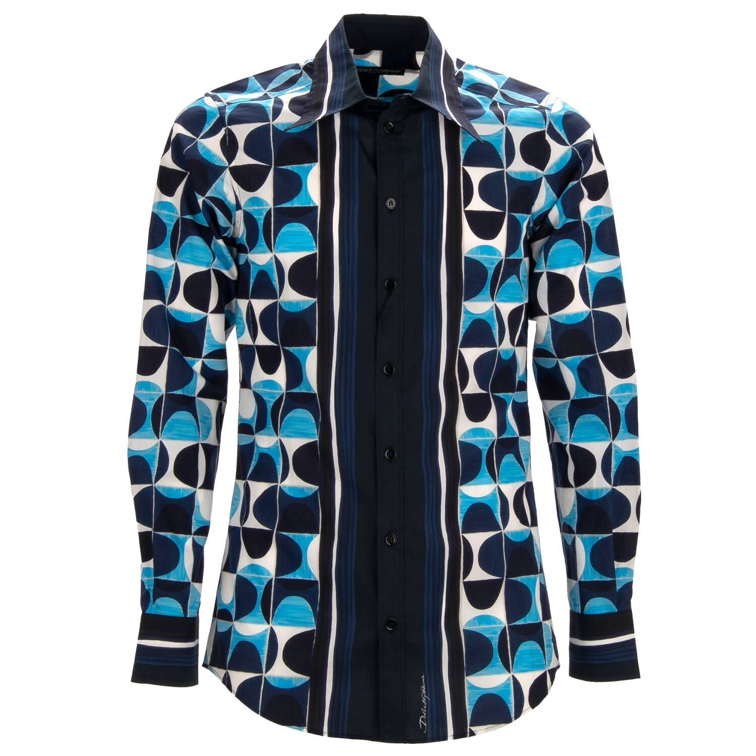 DOLCE & GABBANA Gio Ponti Design Print Cotton Shirt Blue White
