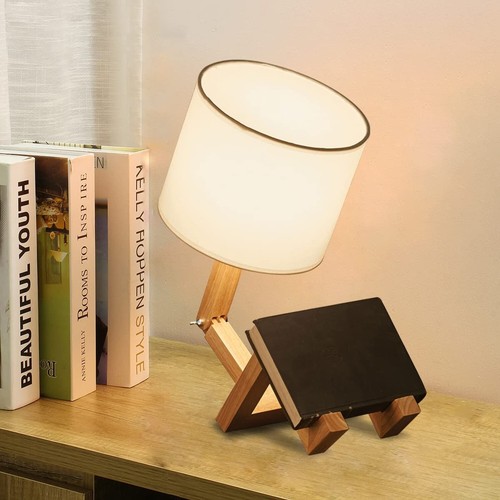 Cute Desk Lamp, Unique Table Lamp,Wooden Bedside Table Lamps Fun Quirky Robot... - 第 7/9 張圖片