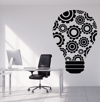 Vinyl Wall Decal Light Bulb Idea Teamwork Gears Office Decor Stickers ...