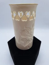 Lenox  Heart Vase Cut Out  Floral Cream 24K Gold Rim  6 1/2 inches USA
