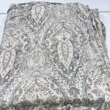 frontgate queen duvet gray beige floral lotus 100% linen block print india
