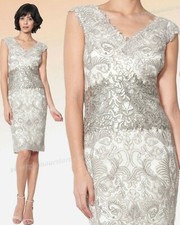 Tadashi Shoji Corded Embroidered Tulle Contrast Sequined Lace Waist Dress