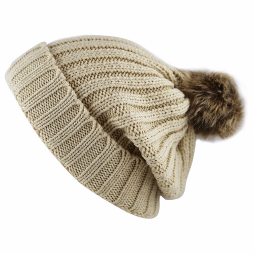 Beanie Hat - Winter hat Faux Fur Pom Pom Beanie 1105 - Picture 7 of 9