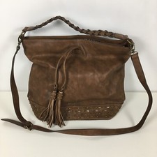 STEVE MADDEN Hobo Bag Faux Leather Camel/Brown Boho Tassels NWOT