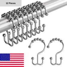 Shower Curtain Hooks Rings - Silver, 12 Pieces