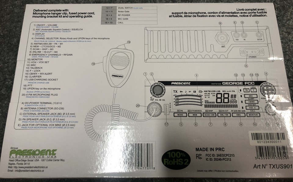 President GEORGE FCC AM/FM/USB/LSB/PA Modes 40-Channel CB Radio Brand ...