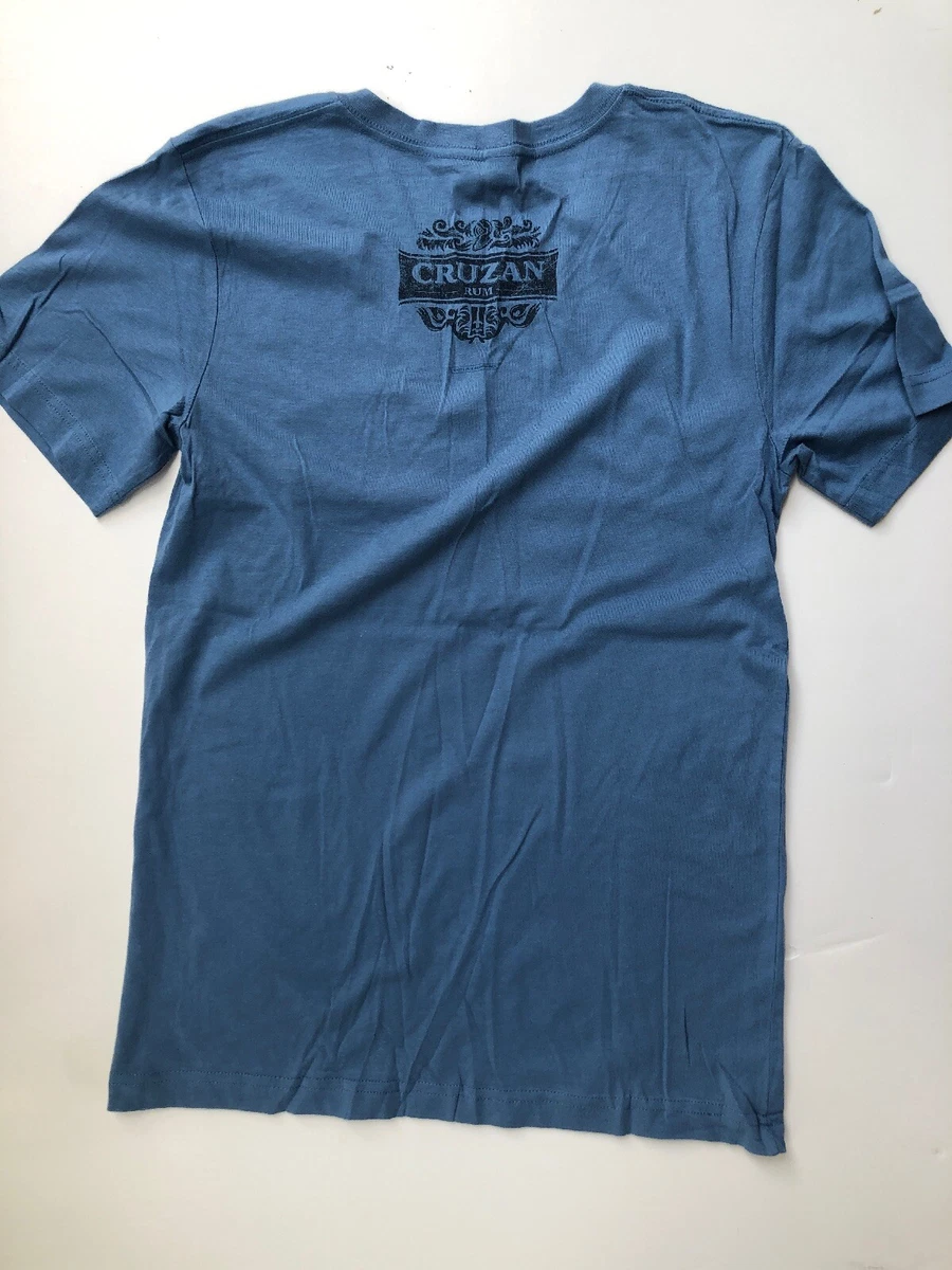 CRUZAN RUM -THE SPIRIT OF ST CROIX - V-NECK Adult Medium SLATE BLUE T-SHIRT