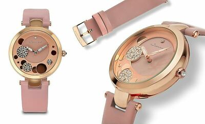 NEW Jeanneret 1431 Women's Austen Austrian Crystal Pink Leather Rose Gold Watch