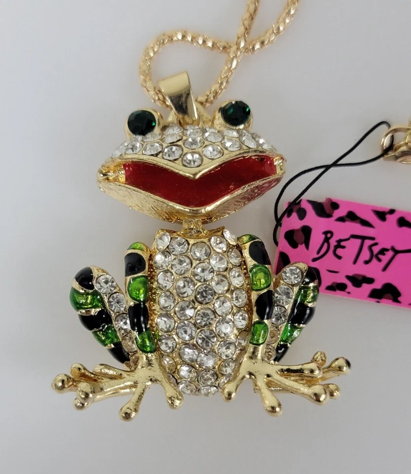 Colgante/Collar Betsy Johnson Rana Cristal Verde y Blanco (Nuevo Con Etiquetas) Foto 2 de 3