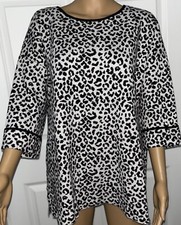 Maglione donna stampa animalier caldo MORBIDO taglia 1X carriera casual DIVERTENTE NERO BIANCO
