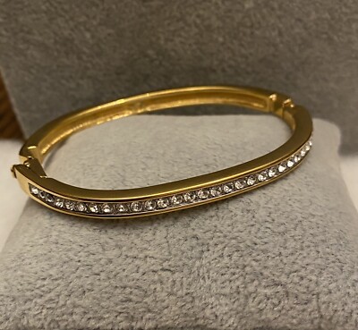 Swarovski Swan Signed Crystal Gold Plated Oval Hinged Bangle - Main Image