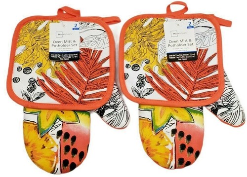 Tropical Fruit Oranges Watermelon Kitchen Potholder Oven Mitt Set Fall Colors X2 - Picture 4 of 7