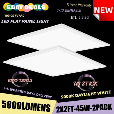 2x2 LED Flat Panel Lights 45W 5800LM 5000K Dimmable Drop Ceiling Troffer Fixture