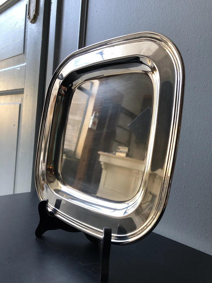 Vintage Ancien Plat Plateau Carré Vide Poche Metal Argenté Argent Art Deco - Photo 2/4