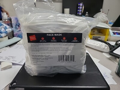 50 Hanes Washable Reusable White Face Masks Adjustable 100% Cotton (50 Pack)